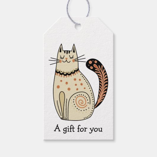 Folk Art Cat Gift voor u op maat Cadeaulabel (Voorkant)