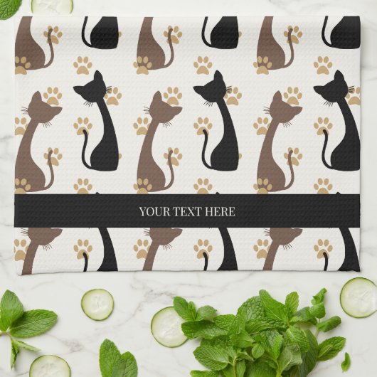 Folk Art Cat Pattern | Farmhouse Kitchen Theedoek (Gevouwen)