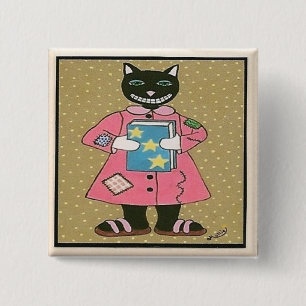 Folk Art CAT Vierkante Button 5,1 Cm