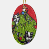 Folk Art Cats kerstboom Keramisch Ornament (Links)