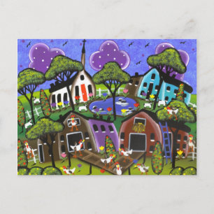 FOLK ART Chicken Flock by LORI EVERETT briefkaart