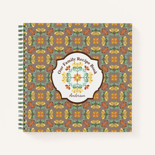 Folk Art Chrysanthemum Autumn Pattern Personalized Notitieboek (Voorkant)