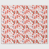 Folk Art Dala Swedish Red Horse Floral Pattern Cadeaupapier (Vlak)