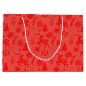 Folk Art Deer Botanical Red Large Gift Bag Groot Cadeauzakje (Achterkant)