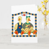 Folk Art Duck Couple With Hearts Country Farmhouse Kaart (Gele Bloem)