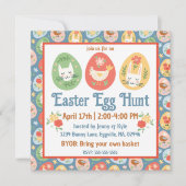 Folk Art Easter Egg Cat, Bunny, Chick Easter Kaart (Voorkant)