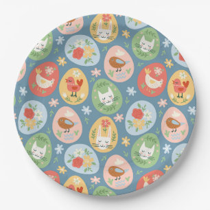 Folk Art Easter Egg Cat, Bunny, Chick Easter Papieren Bordje