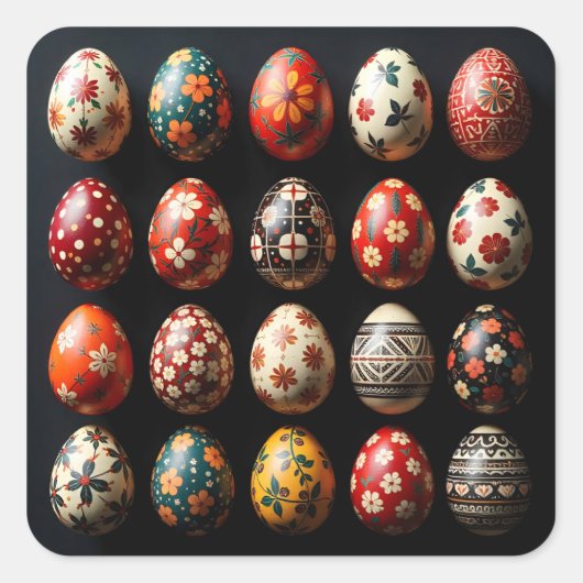 Folk Art Easter Egg Collection Vierkante Sticker (Voorkant)