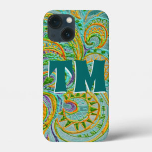 Folk Art Fantasy Pattern en jouw brieven iPhone 13 Mini Hoesje