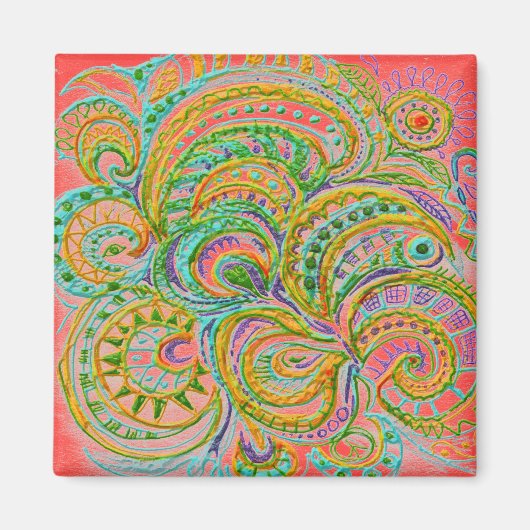 Folk Art Fantasy Pattern Magneet (Voorkant)