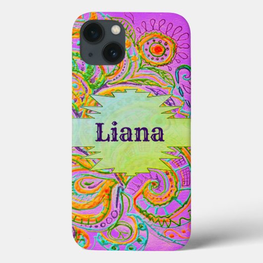 Folk Art Fantasy Pattern & Name Case-Mate iPhone Case (Achterkant)