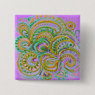 Folk Art Fantasy Pattern Vierkante Button 5,1 Cm