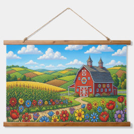  Folk Art Farm Landscape Tapestry – Barn,  Hangend Wandkleed