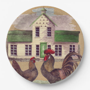 Folk Art Farmyard Chickens Rustisch design Papieren Bordje