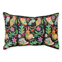 Folk Art Floral Animal Friends Small Pet Bed