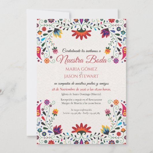 Folk Art Floral Botanical Fiesta Spanish Wedding Kaart (Voorkant)