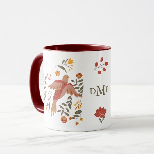 Folk Art Floral Dove Monogram Mok (Voorkant links)