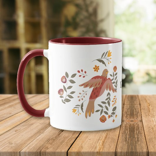 Folk Art Floral Dove Monogram Mug
