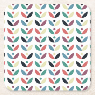 Folk Art Floral Geometric Pattern Vierkante Kartonnen Onderzetter