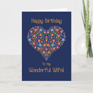 Folk Art Floral Heart Birthday Card voor vrouw Kaart