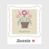 Folk Art Flower Basket Vinyl Cut Sticker  (Feuille)