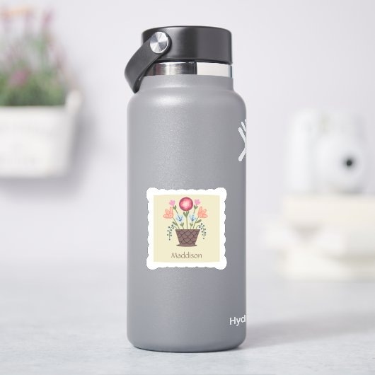 Folk Art Flower Basket Vinyl Cut Sticker  (HydroFlask)