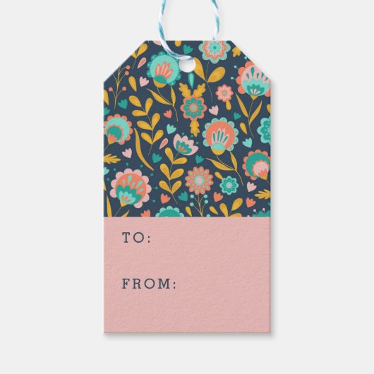 Folk Art Flower Pattern Cadeaulabel (Voorkant)