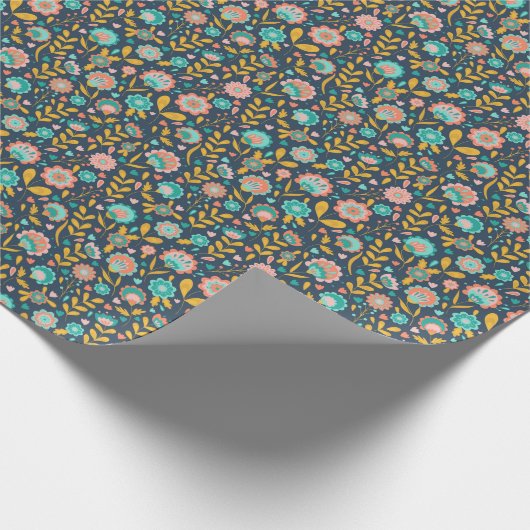Folk Art Flower Pattern Cadeaupapier (Hoek)