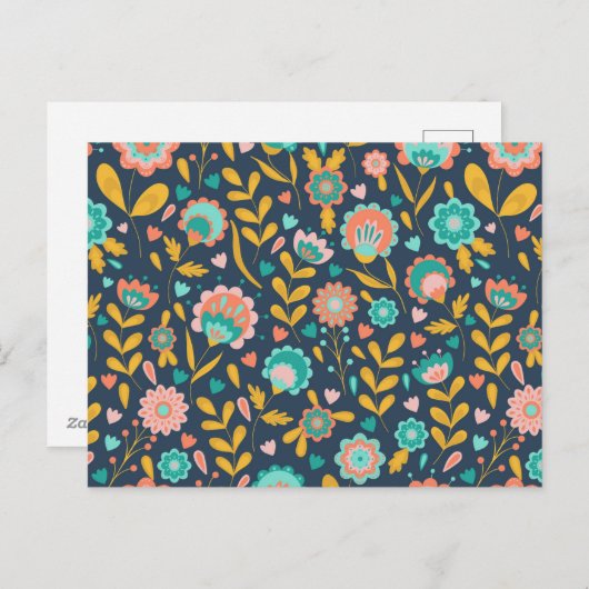 Folk Art Flower Pattern Feestdagenkaart (Voorkant / Achterkant)