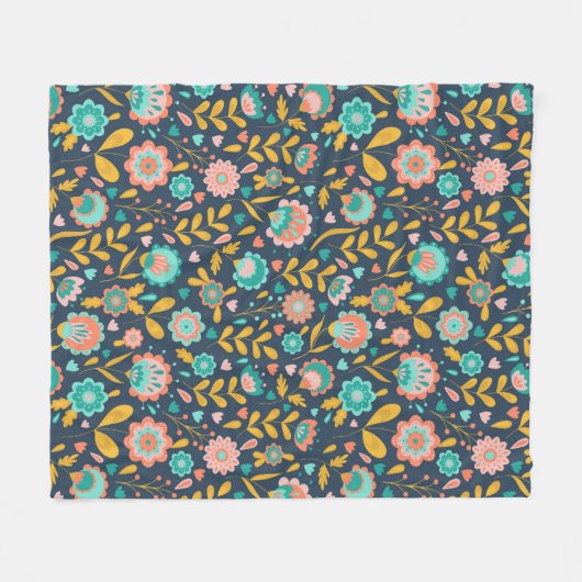 Folk Art Flower Pattern Fleece Deken (Voorkant (Horizontaal))
