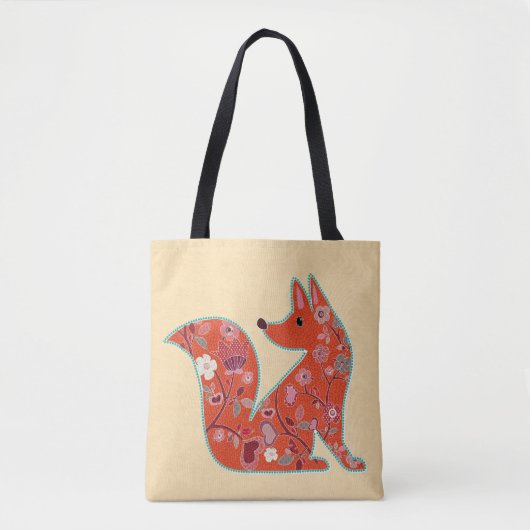 Folk Art Flower Pattern Fox Draagtas (Voorkant)