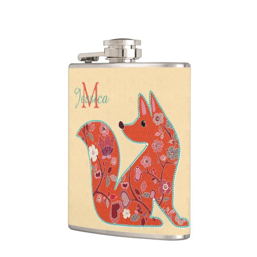 Folk Art Flower Pattern Fox Heupfles (Links)