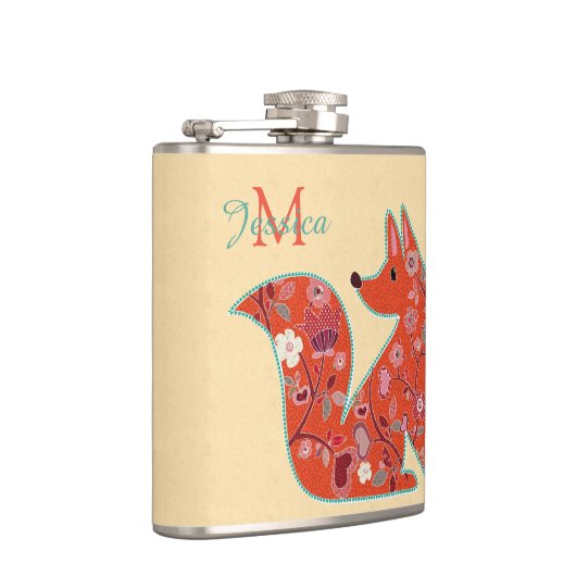 Folk Art Flower Pattern Fox Heupfles (Rechts)