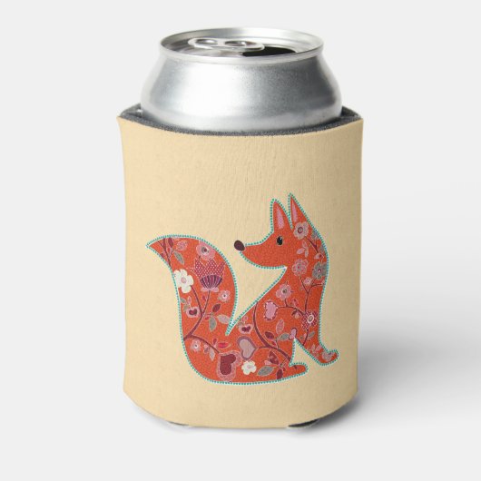 Folk Art Flower Pattern Fox Personalized Blikjeskoeler (Blikje Achterkant)