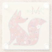 Folk Art Flower Pattern Fox Personalized Glazen Onderzetter (Achterkant)