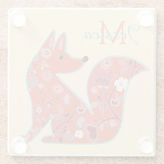 Folk Art Flower Pattern Fox Personalized Glazen Onderzetter (Achterkant)