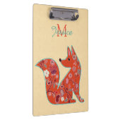 Folk Art Flower Pattern Fox Personalized Klembord (Rechts)