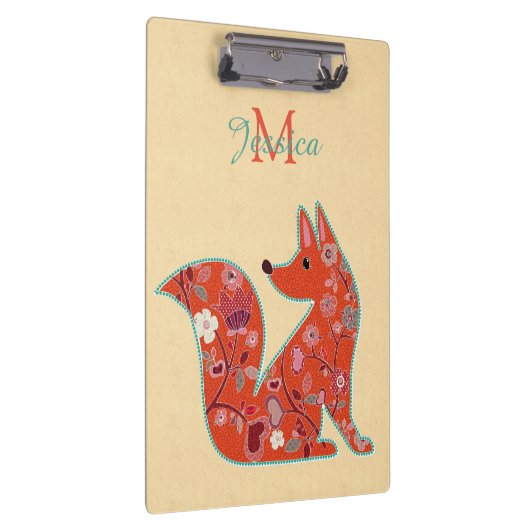 Folk Art Flower Pattern Fox Personalized Klembord (Rechts)