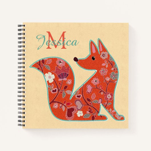 Folk Art Flower Pattern Fox Personalized Notitieboek (Voorkant)