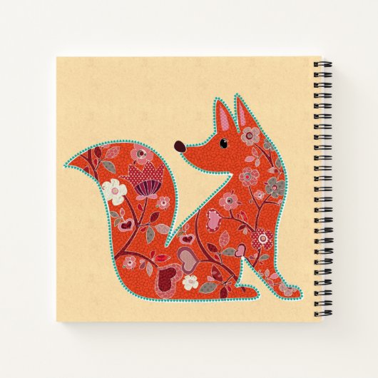Folk Art Flower Pattern Fox Personalized Notitieboek (Achterkant)