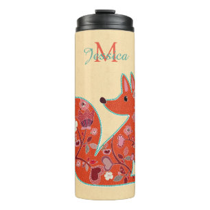 Folk Art Flower Pattern Fox Personalized Thermosbeker