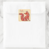 Folk Art Flower Pattern Fox Personalized Vierkante Sticker (Tas)