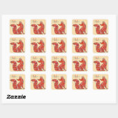 Folk Art Flower Pattern Fox Personalized Vierkante Sticker (Vel)