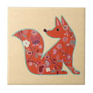 Folk Art Flower Pattern Fox Tegeltje