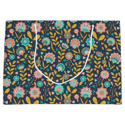 Folk Art Flower Pattern Groot Cadeauzakje (Voorkant)