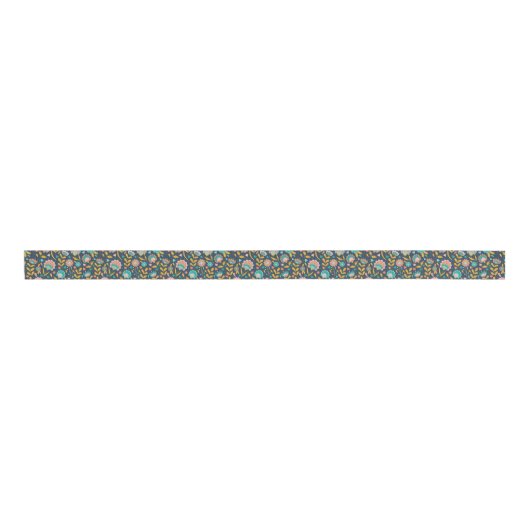 Folk Art Flower Pattern Grosgrain Lint (Voorkant)