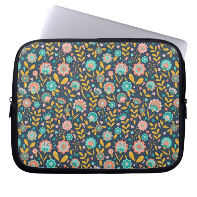 Folk Art Flower Pattern Laptop Sleeve (Voorkant)