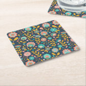 Folk Art Flower Pattern Vierkante Kartonnen Onderzetter (Schuin)