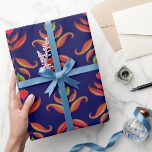Folk Art Flowers Cozy en Rustic Navy Blue Cadeaupapier