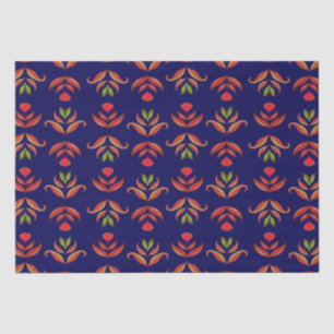  Folk Art Flowers Cozy en Rustic Navy Blue Tissuepapier